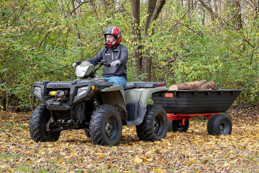 Agri-Fab 45-0579 1,000 lb Tow Behind Poly Dump Cart, 17 CU. FT.; Lawn & Garden Cart/Trailer for Riding Lawn Mowers, 18' x 8.5' All-Terrain Pneumatics Tires, Easy to Use Dumping Mechanism