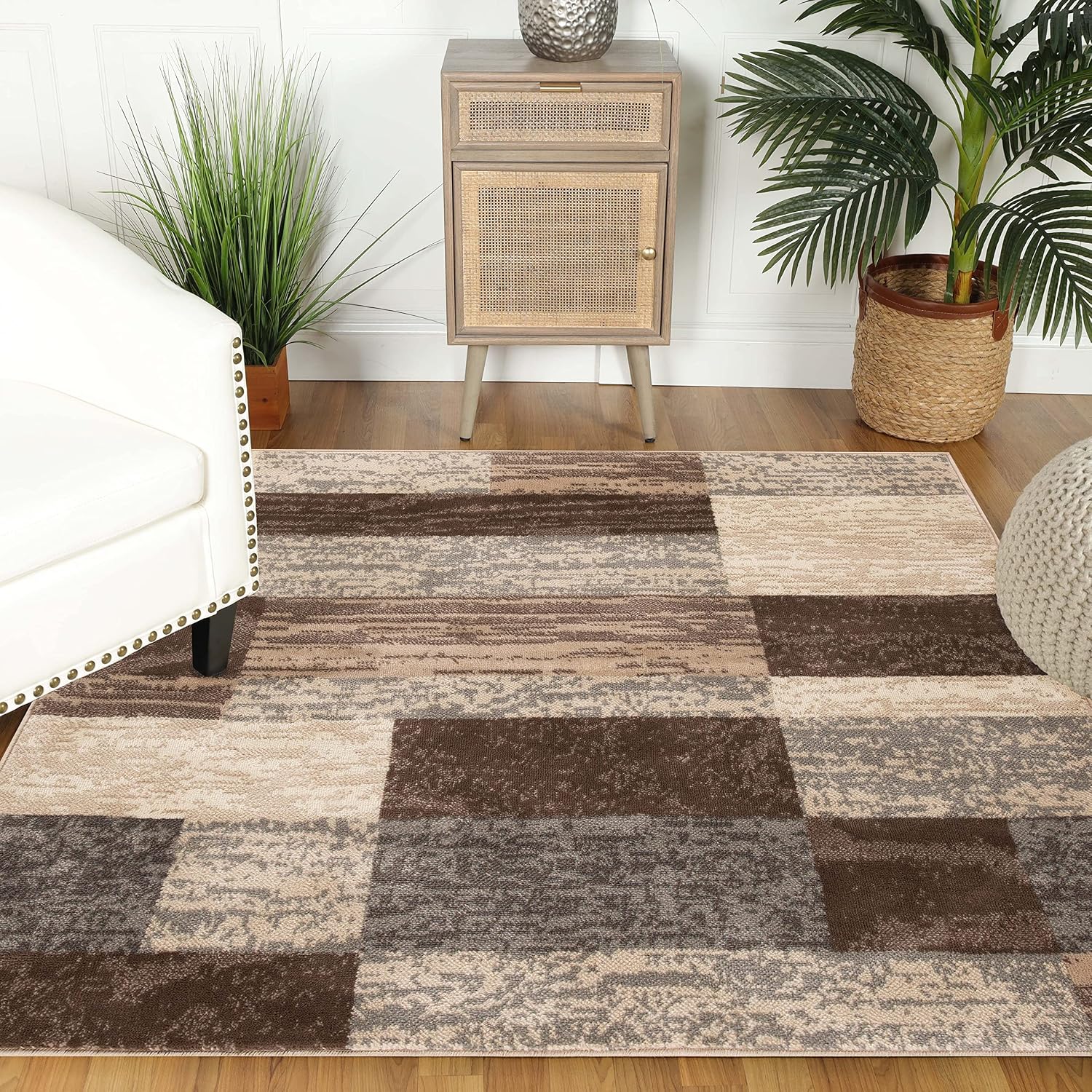 SUPERIOR Rockwood Modern Geometric Indoor Area Rug, 8'x8', Slate | Easy Care Jute Backed Rugs for Bedroom, Office, Living Room, Hardwood Floors Carpet for High Traffic Entryway, Dinning Room