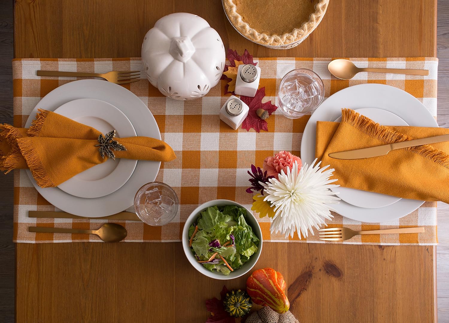 DII Heavyweight Fringed Check Tabletop Collection, Table Runner, 14x108, Pumpkin Spice (Pack of 12)