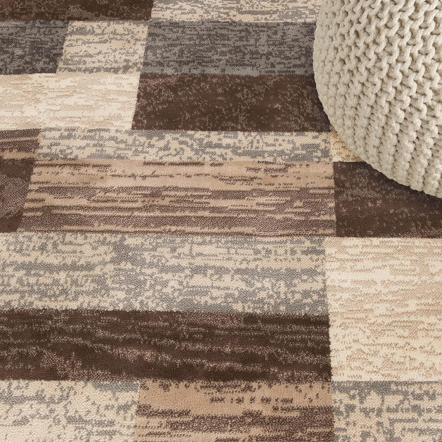 SUPERIOR Rockwood Modern Geometric Indoor Area Rug, 8'x8', Slate | Easy Care Jute Backed Rugs for Bedroom, Office, Living Room, Hardwood Floors Carpet for High Traffic Entryway, Dinning Room